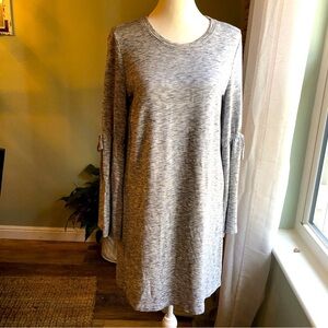 Loft Lounge Super Soft Bell Sleeve Crew Neck Cozy Casual Gray Tunic Top Dress M